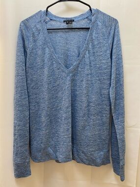 Theory Light Blue Heathered V-Neck Long Sleeve Top